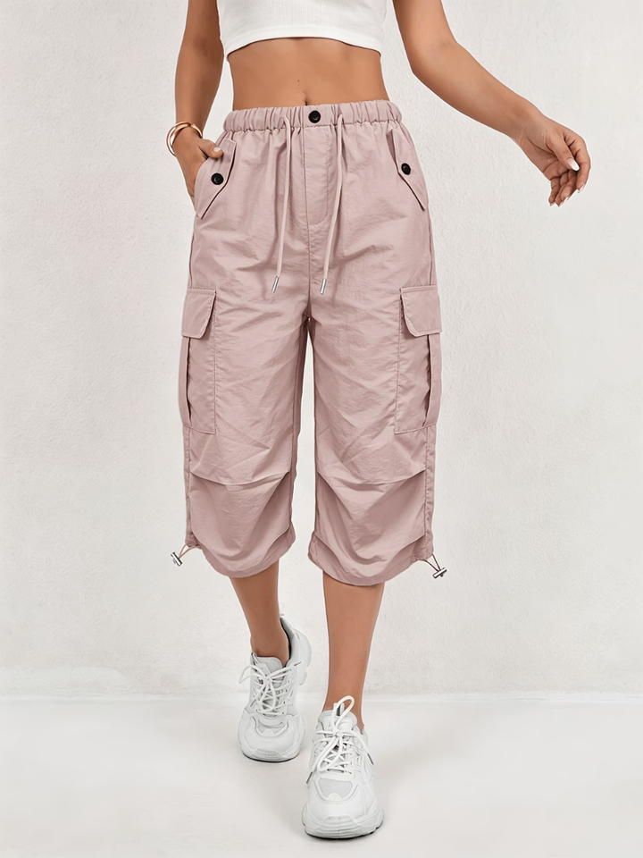 Donatella - Pantalón cargo capri ligero y elástico