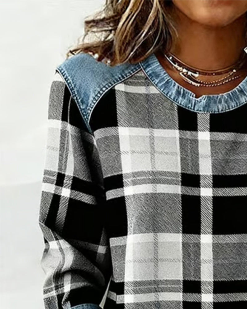 Adair - Sudadera de cuello redondo de cuadros casual