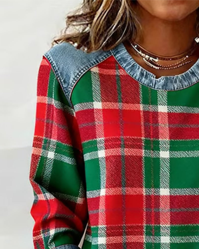 Adair - Sudadera de cuello redondo de cuadros casual