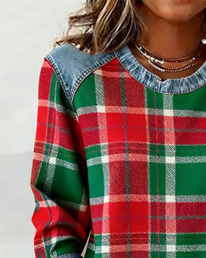 Adair - Sudadera de cuello redondo de cuadros casual