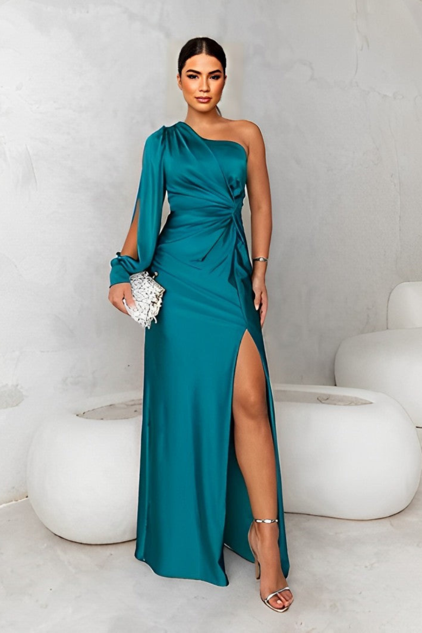 Xiomara - Vestido largo de un solo hombro con tacto suave