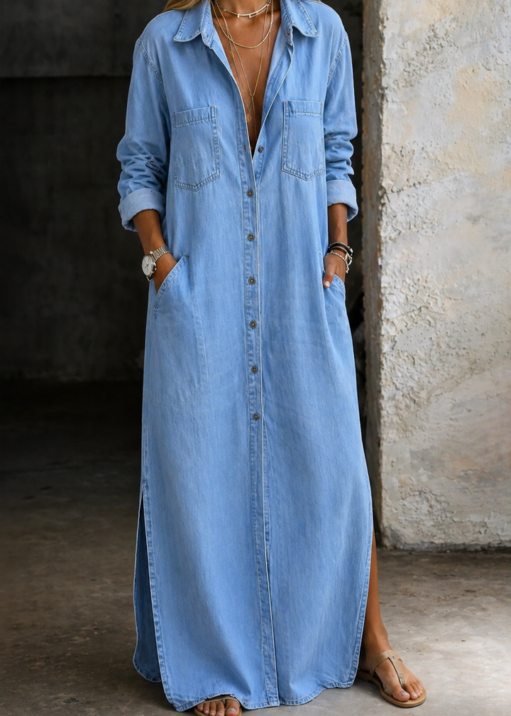 Sylvera - Vestido camisero maxi premium