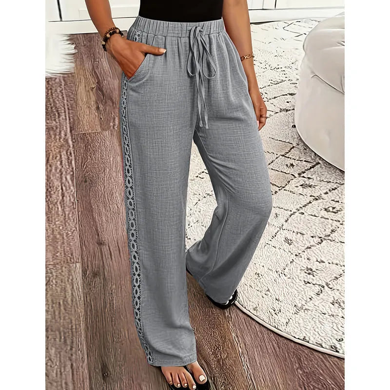 Estrelle - Pantalones lounge con cordón y detalle de encaje