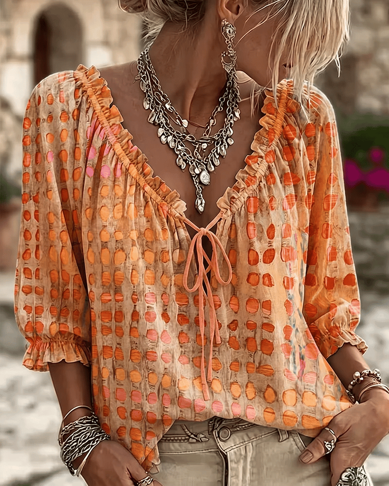Araminta - Blusa de escote en V con cierre de cordón y tacto suave