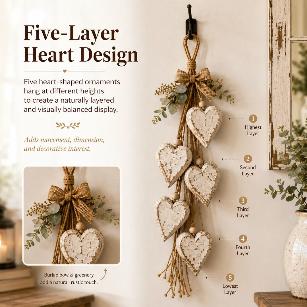 Alinora - Colgante de pared con borlas en forma de corazón y acabado envejecido