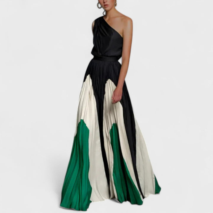 Elysia - Vestido largo elegante de un hombro con pliegues