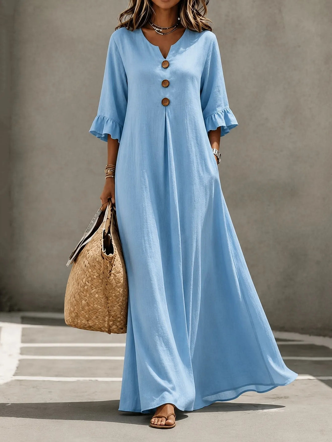 Vesperelle - Vestido largo con escote en V y suave al tacto