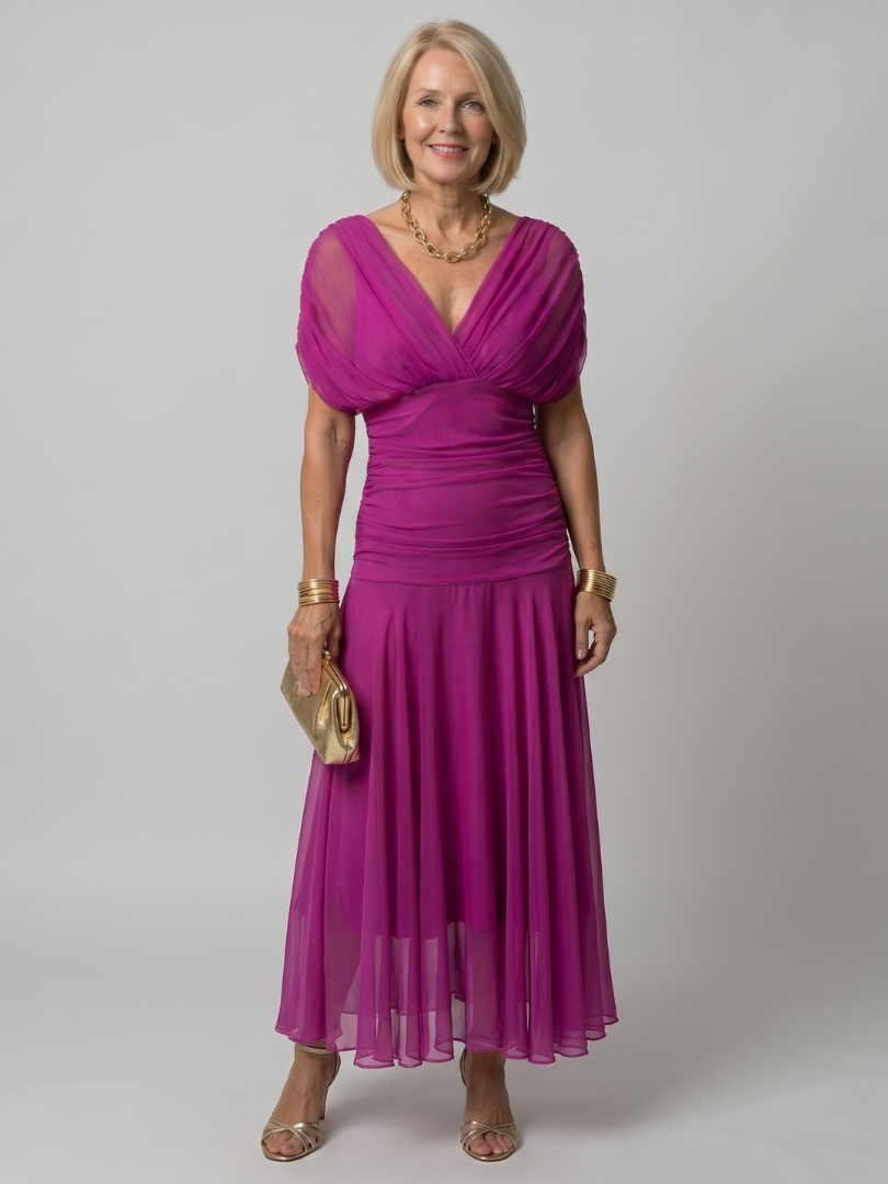 Galatea - Vestido midi ligero con escote Bardot