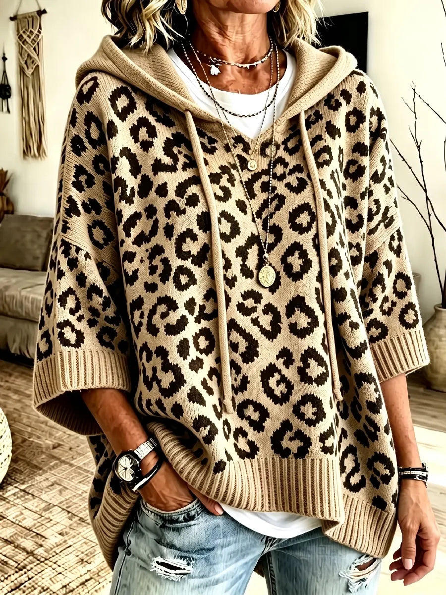 Jocasta - Sudadera de punto oversize con estampado de leopardo