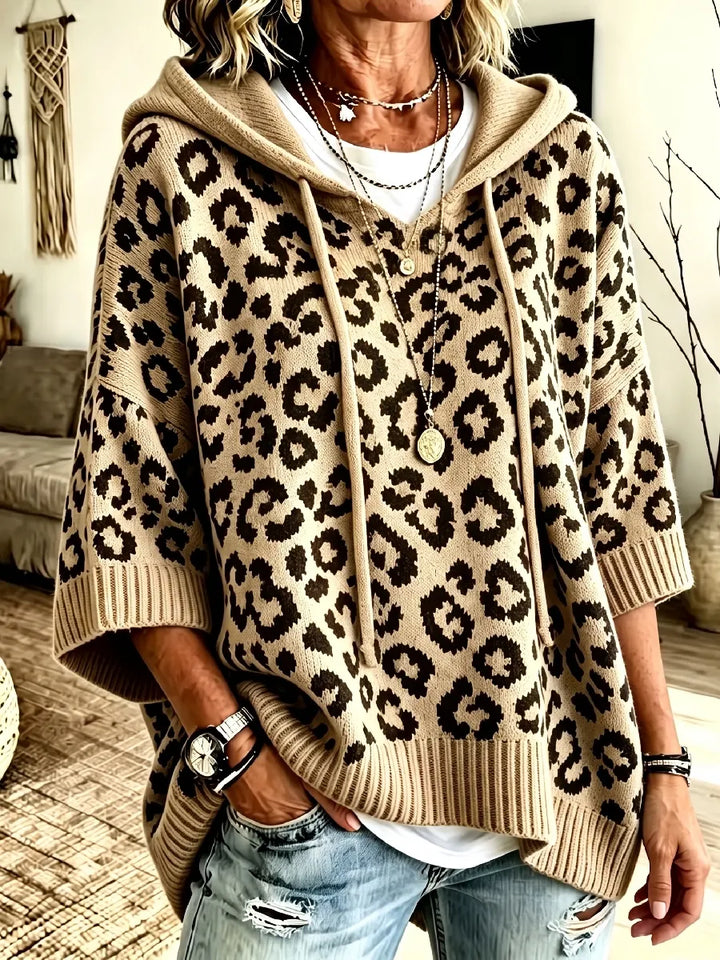 Jocasta - Sudadera de punto oversize con estampado de leopardo