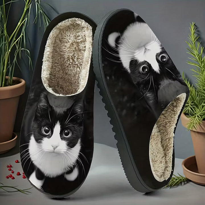 Zita - Zapatillas de casa tipo pala con estampado de gato ultrasuaves