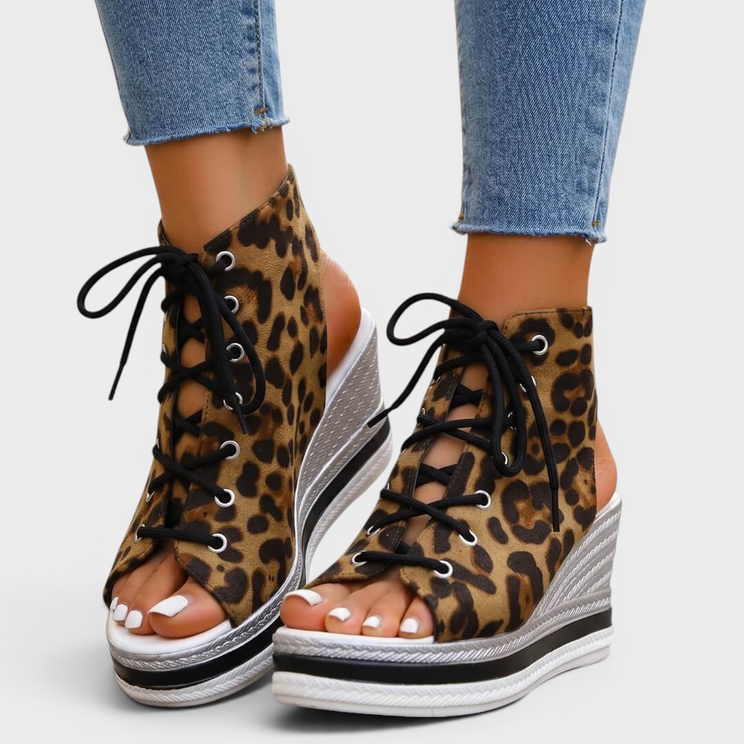 Elaina - Sandalia de cuña alta con lazada