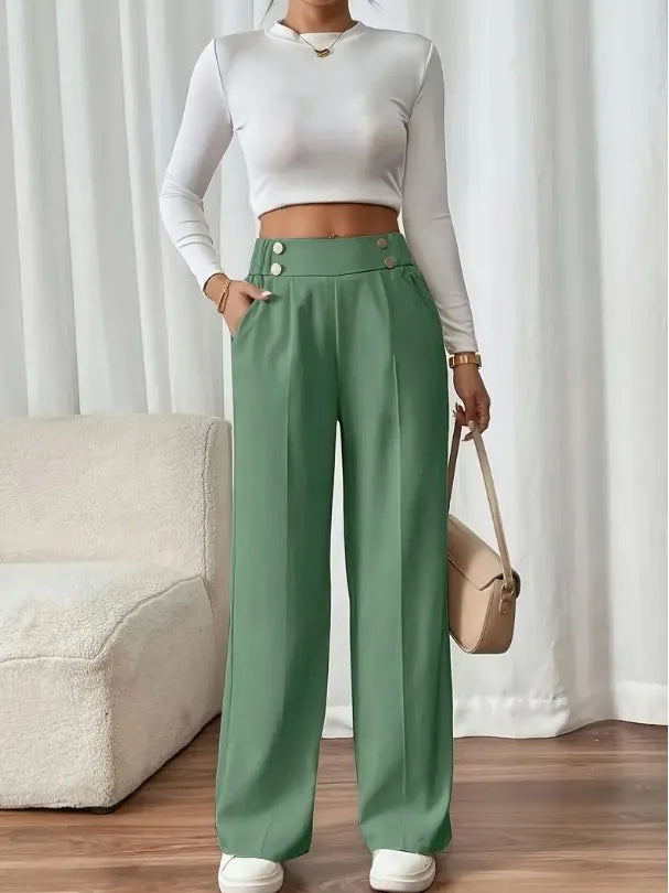 Ashlena - Pantalón de pernera ancha de tiro alto y tacto suave