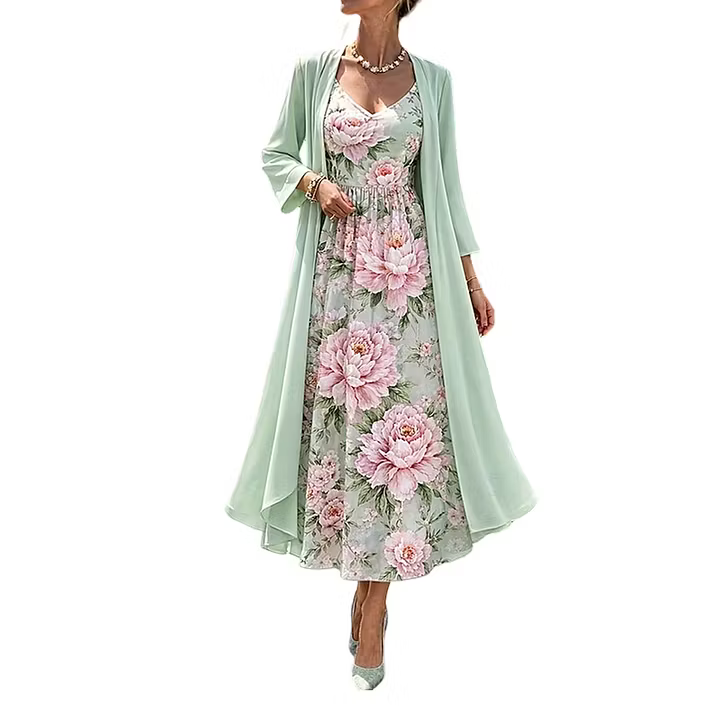Asteria - Vestido maxi de dos piezas con estampado floral