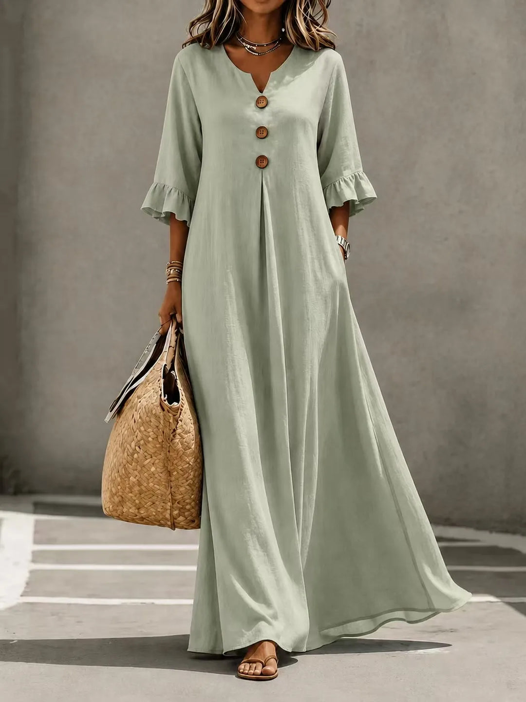Vesperelle - Vestido largo con escote en V y suave al tacto