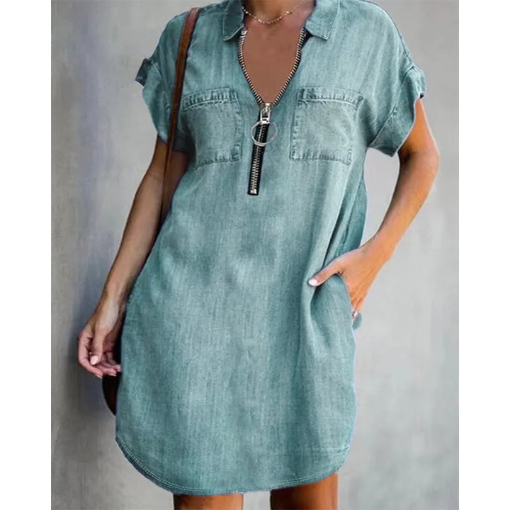 Genevalle - Vestido casual de chambray con bolsillo