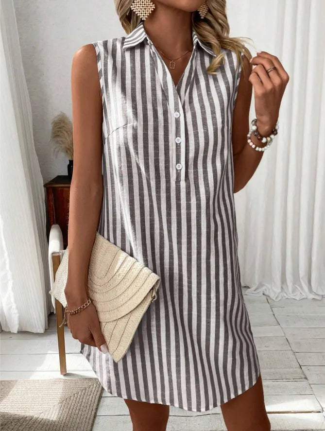 Anora - Vestido camisero a rayas de tacto suave