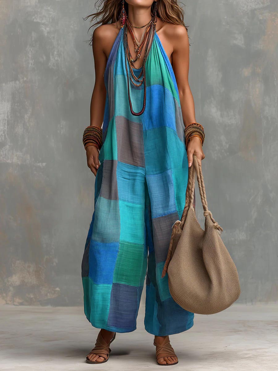 Adelyn - Mono de patchwork con escote halter