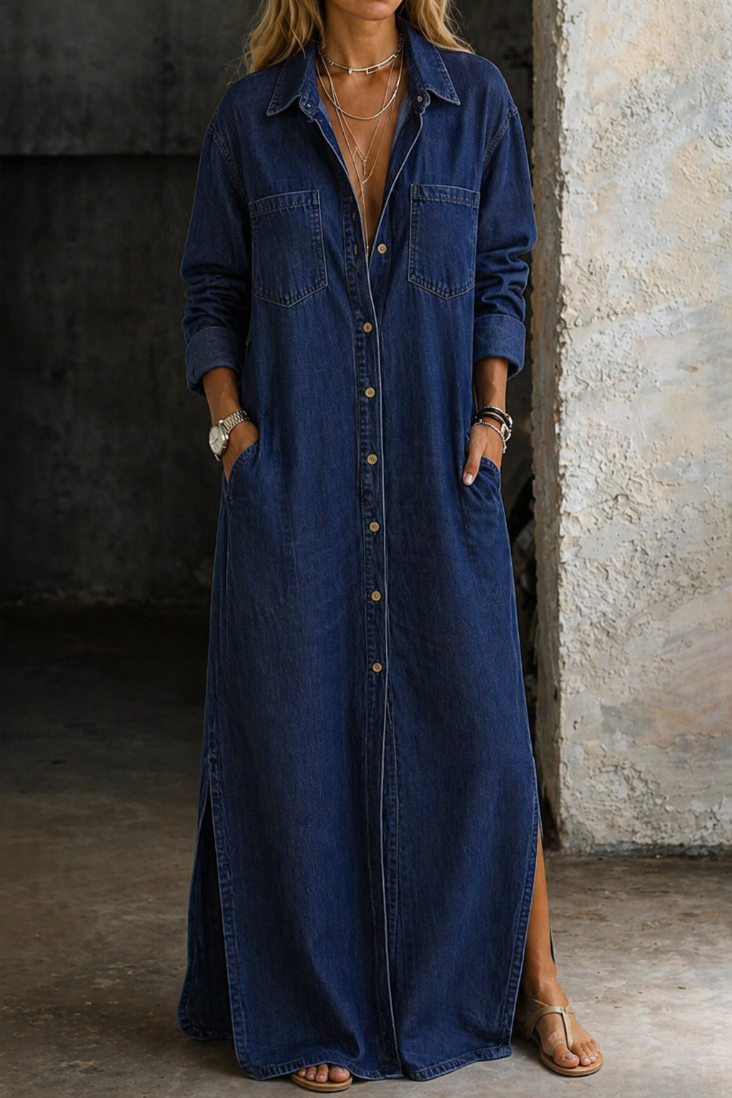 Ashlina - Vestido camisero de tacto suave
