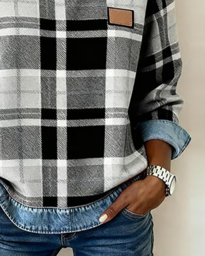 Adair - Sudadera de cuello redondo de cuadros casual