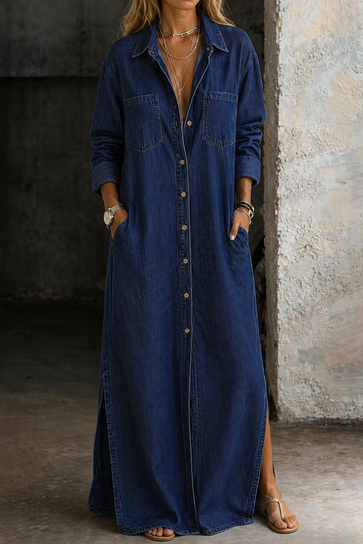 Sylvera - Vestido camisero maxi premium