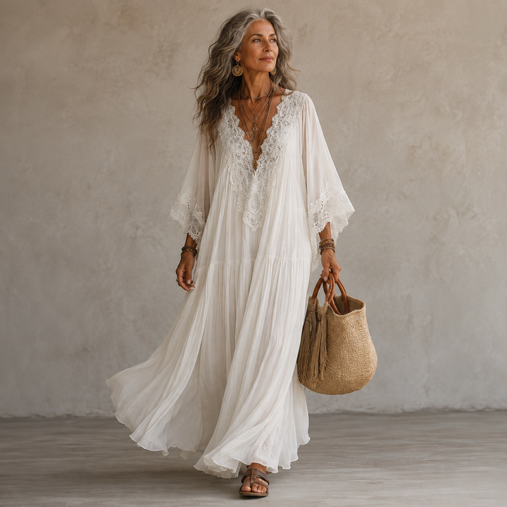 Aerinne - Vestido largo plisado vaporoso