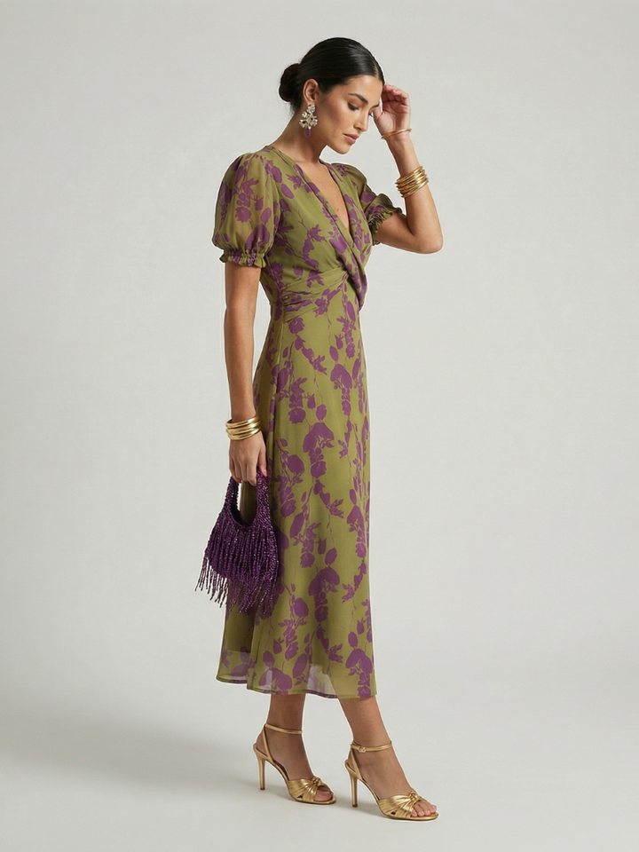 Odetta - Vestido midi floral de tacto suave