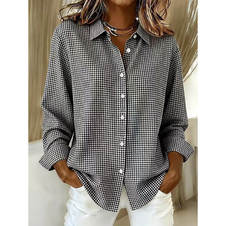 Illyssia - Blusa clásica abotonada a cuadros