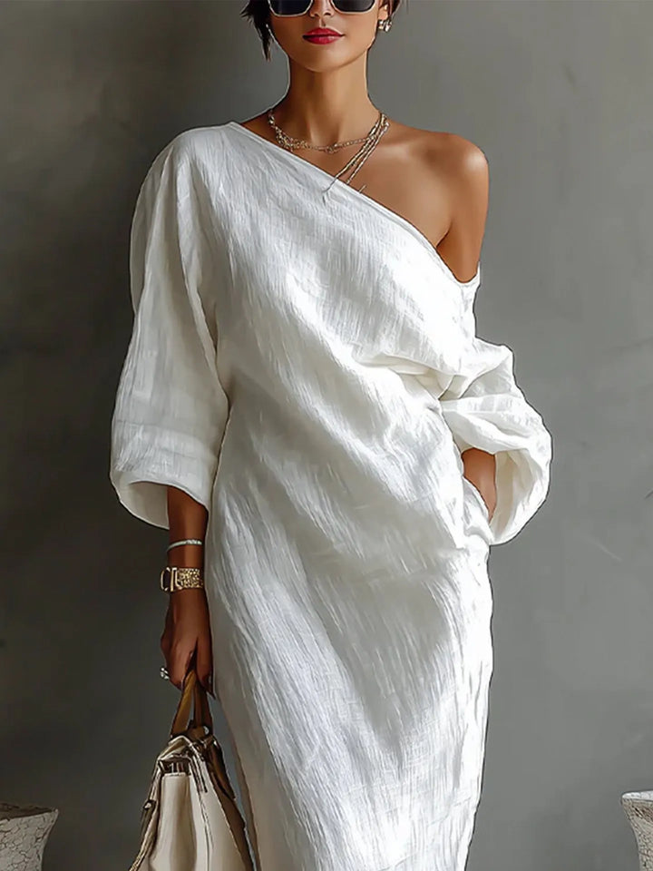 Adoressa - Vestido largo de un solo hombro con silueta escultórica