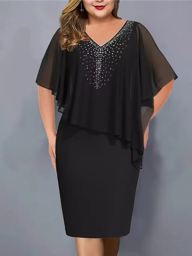 Lirienne - Vestido midi de escote en V con strass premium