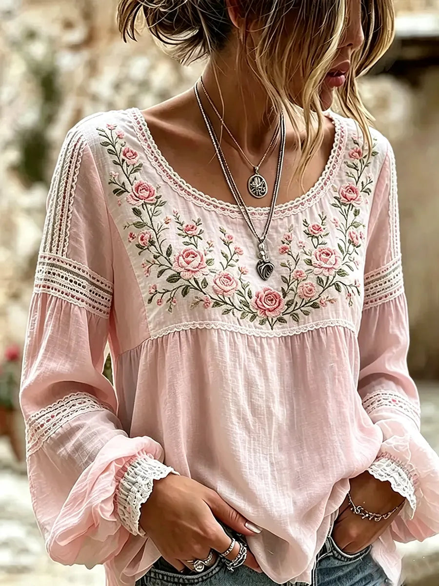 Tressalia - Blusa de lino bordada