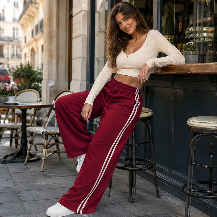 Adorielle - Pantalón ancho de rayas deportivas