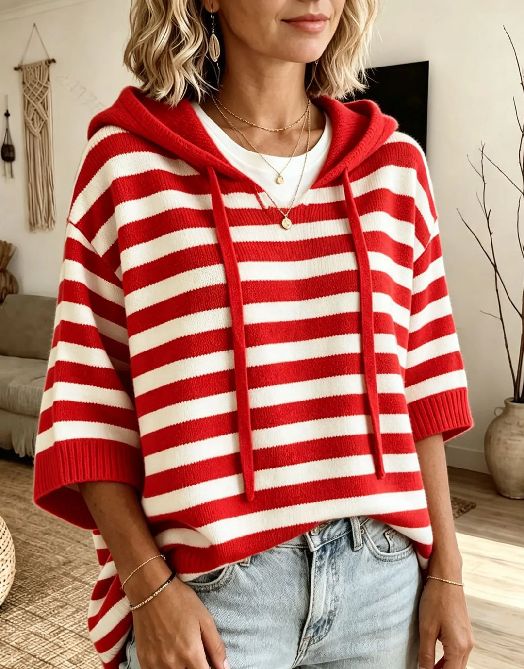 Leontine - Jersey de punto con capucha a rayas