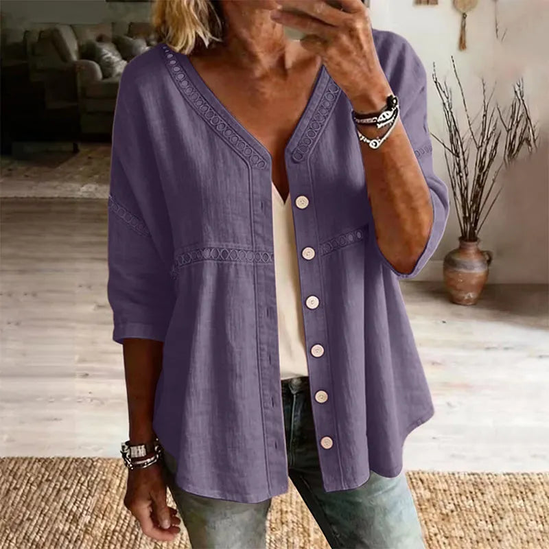 Ardena - Blusa bordada de botonadura frontal