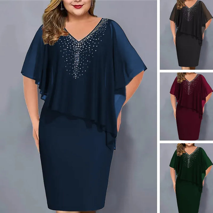 Lirienne - Vestido midi de escote en V con strass premium
