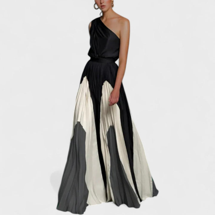 Elysia - Vestido largo elegante de un hombro con pliegues