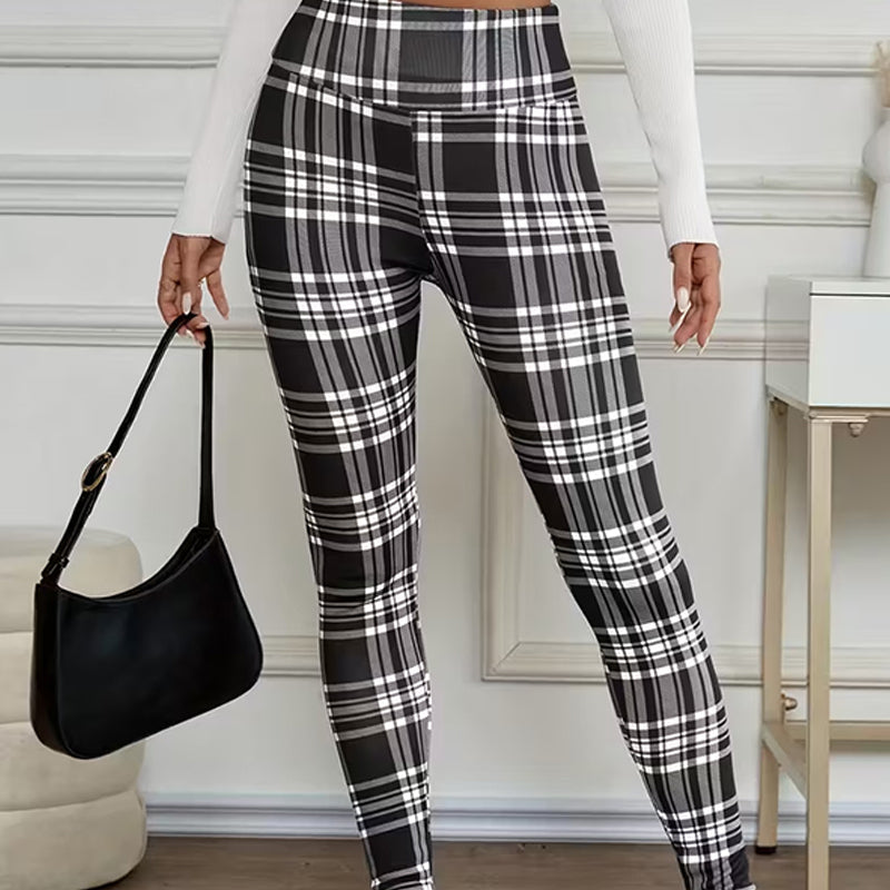Estelyn - Leggings elásticos de cuadros clásicos