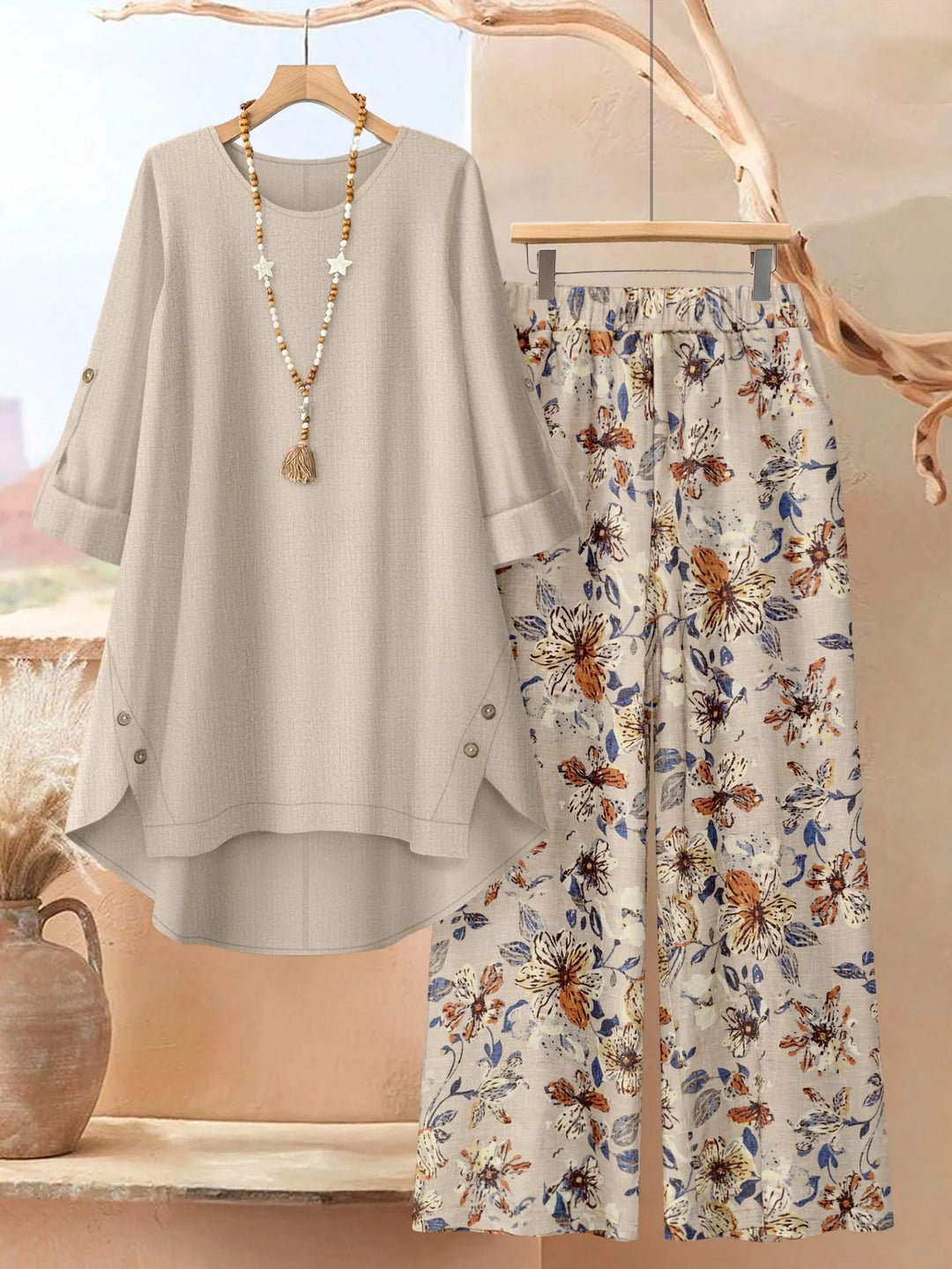 Rosette - Conjunto de túnica de capas ligera y pantalón de pernera ancha