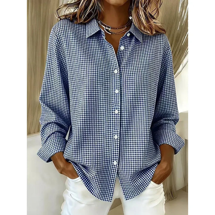 Illyssia - Blusa clásica abotonada a cuadros