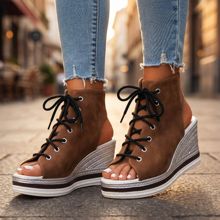 Layla - Sandalias de cuña altas con cordones