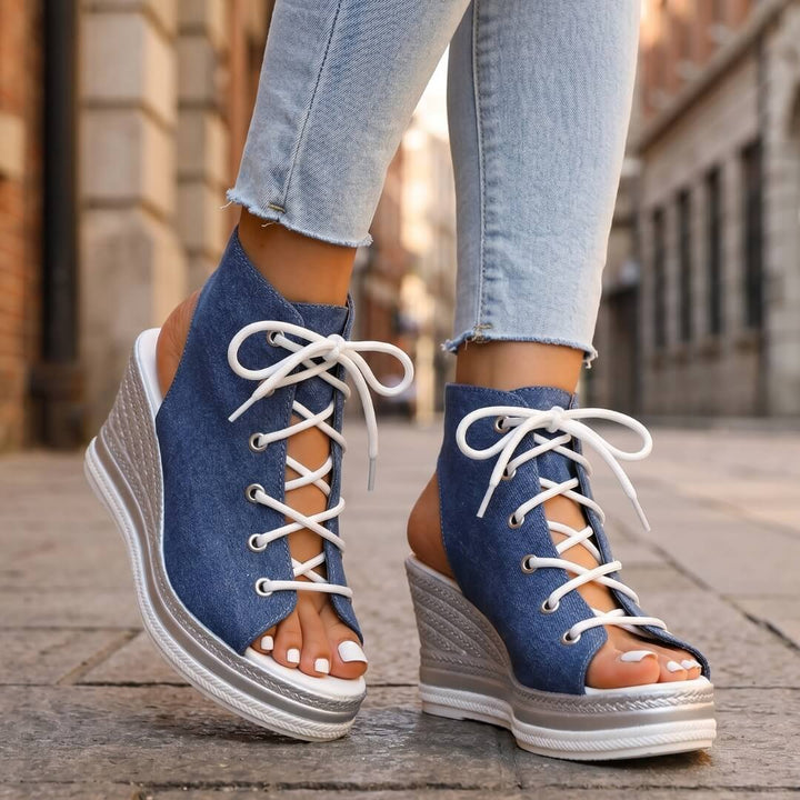 Layla - Sandalias de cuña altas con cordones