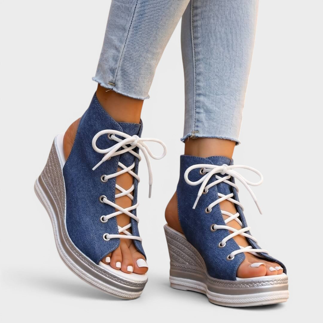 Elaina - Sandalia de cuña alta con lazada