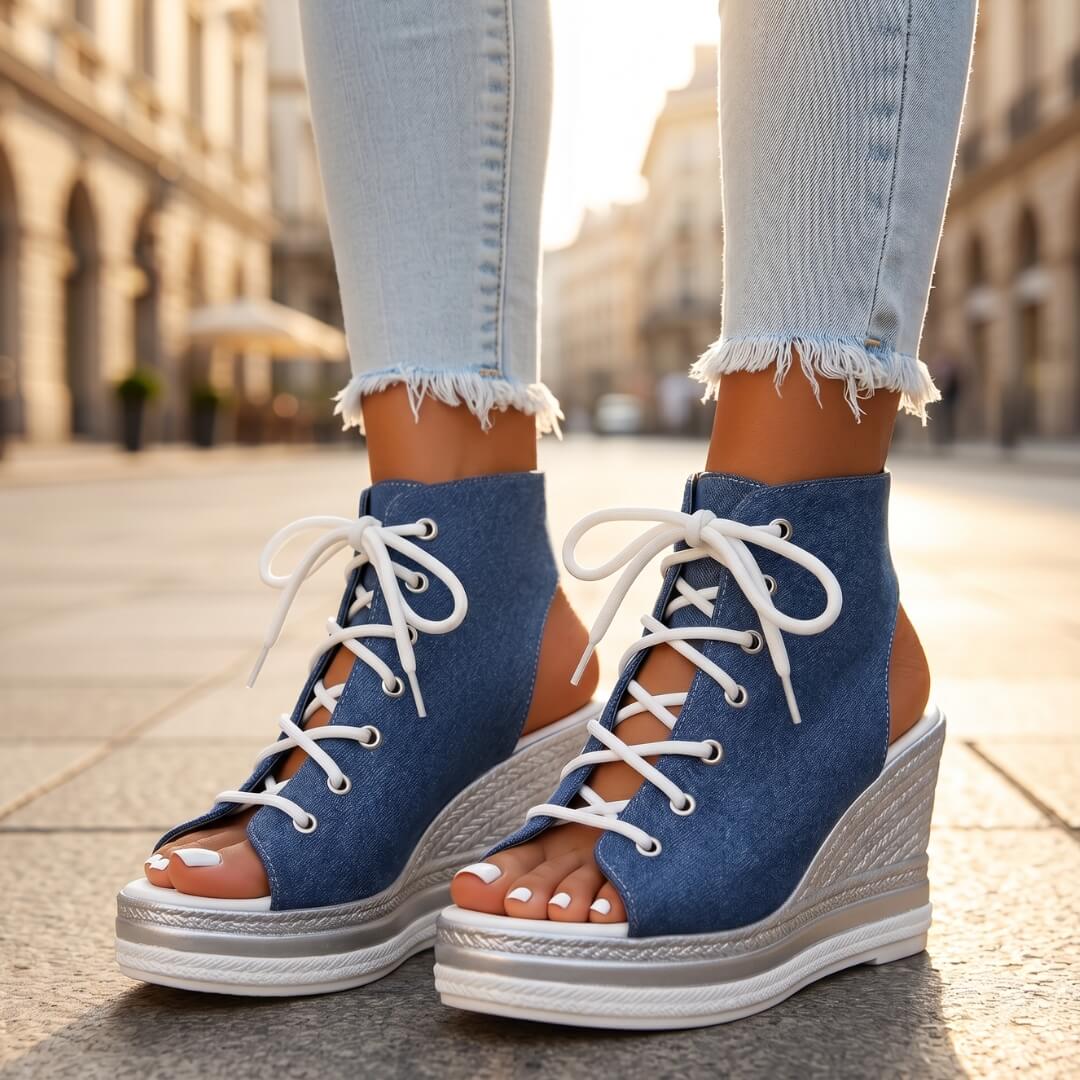 Layla - Sandalias de cuña altas con cordones