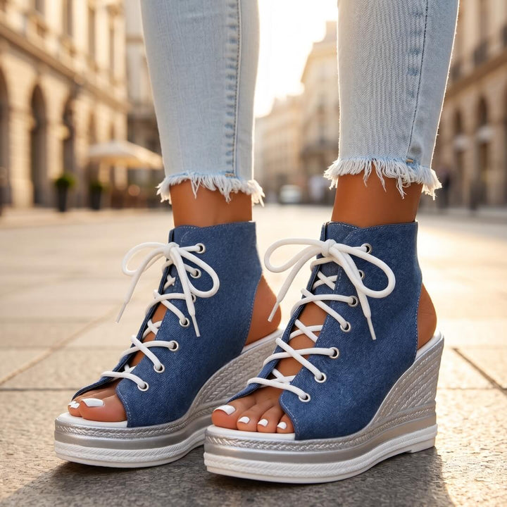 Layla - Sandalias de cuña altas con cordones