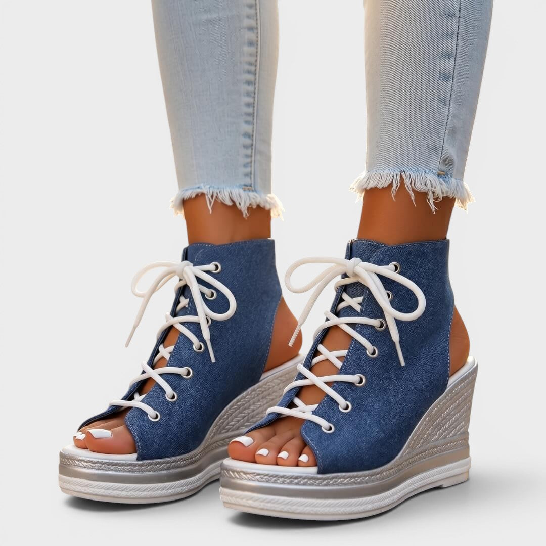 Elaina - Sandalia de cuña alta con lazada