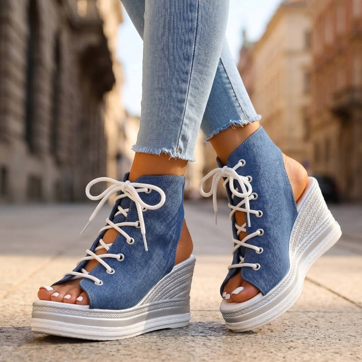 Layla - Sandalias de cuña altas con cordones