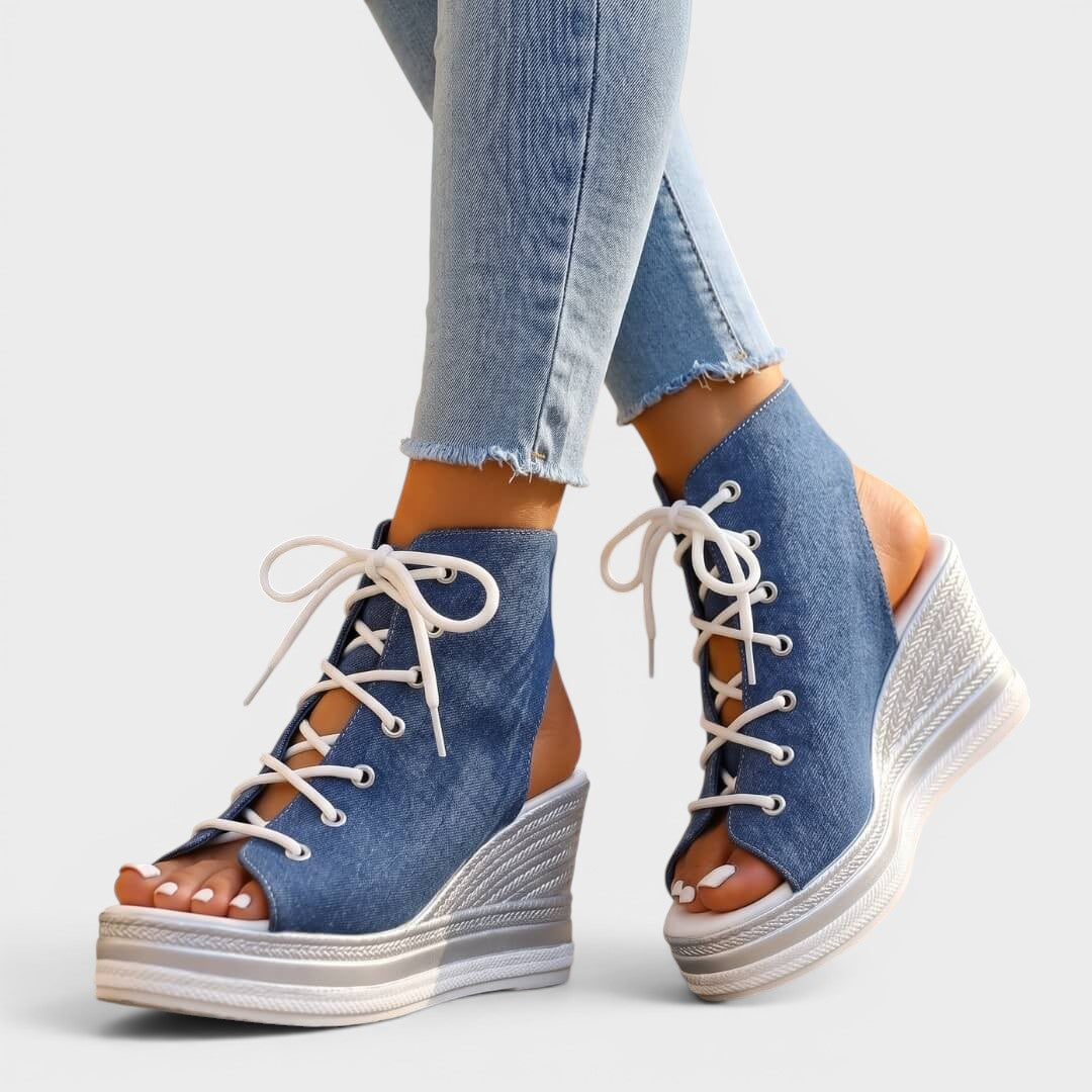 Elaina - Sandalia de cuña alta con lazada