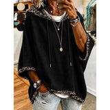 Aliz - Sudadera con capucha, mangas murciélago y ribete de leopardo