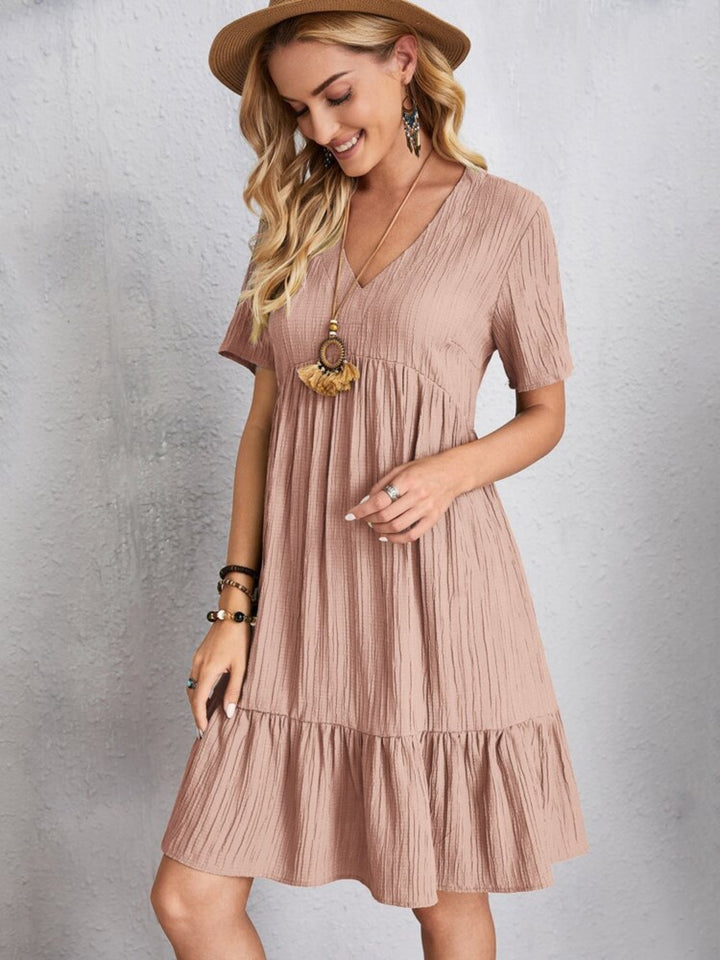 Belinda - Minivestido texturizado con volantes y escote en V