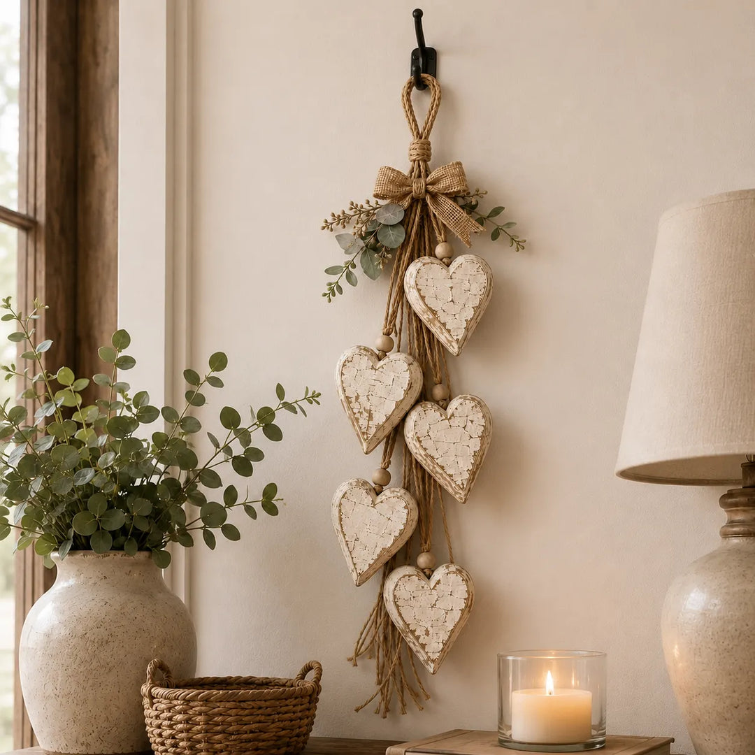 Alinora - Colgante de pared con borlas en forma de corazón y acabado envejecido